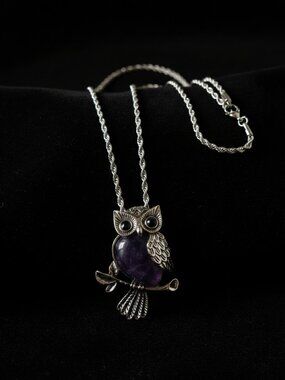 Amethyst Owl Necklace Teardrop Crystal | Spiritual Healing Necklace | Intuition